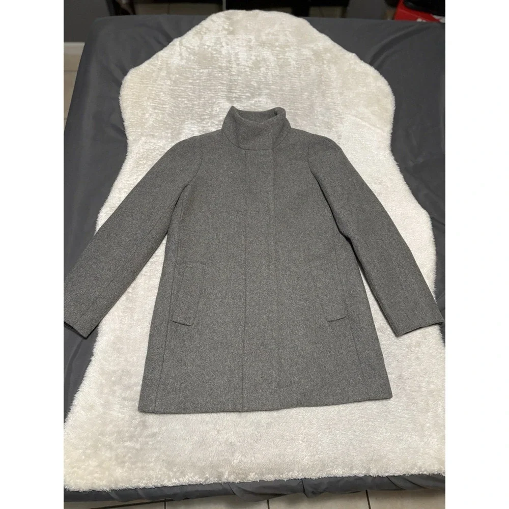 J Crew Mercantile Coat Womens 4‎ Gray Wool Blend Funnel Neck Jacket Style J6140